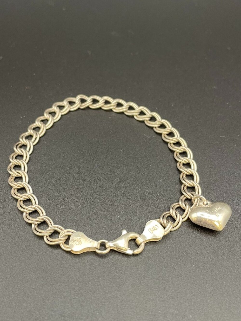 Vintage Small Double Link Charm Bracelet with Heart Charm